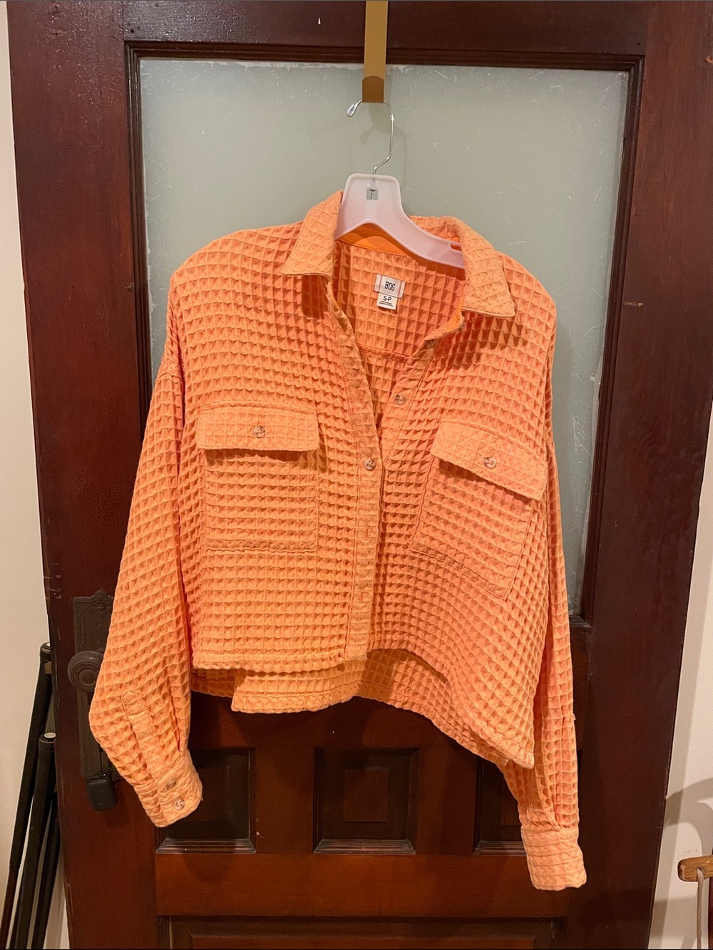 BDG Orange Waffle-Knit Utility Shacket